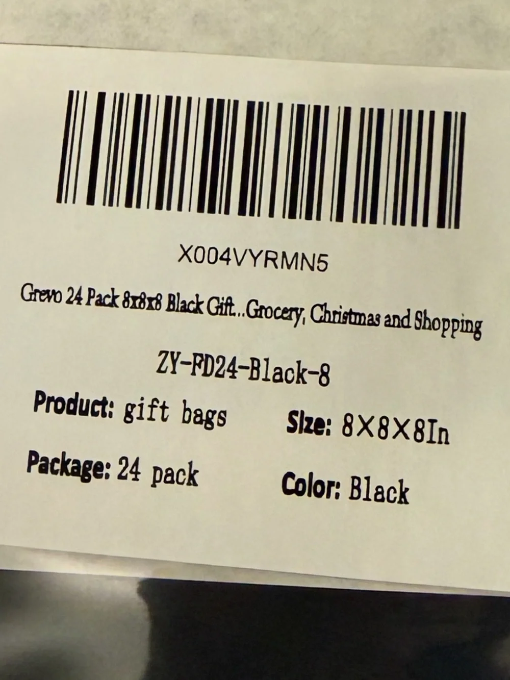 24 ct Black Gift Bags. 8 x 8 x 8.